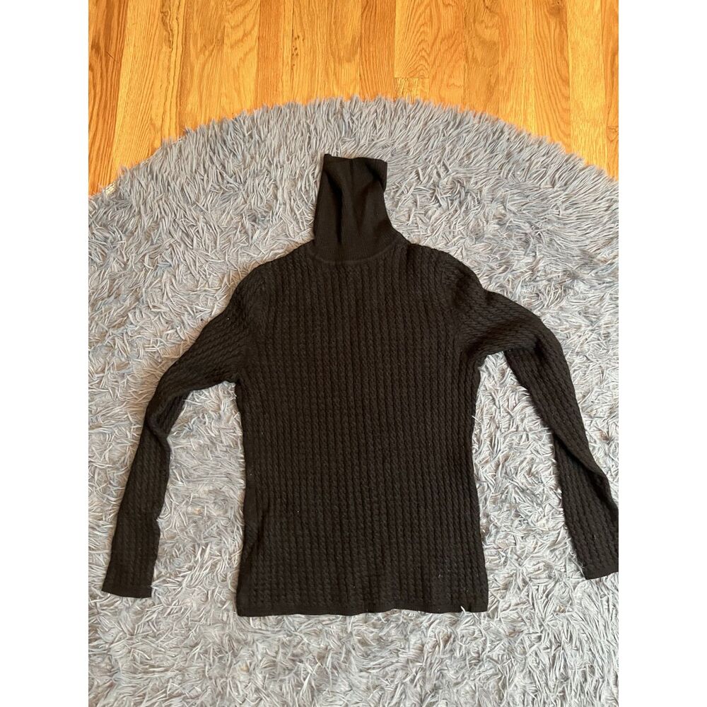 Brooks Brothers Black Cable Knit Wool Silk Turtleneck Sweater
